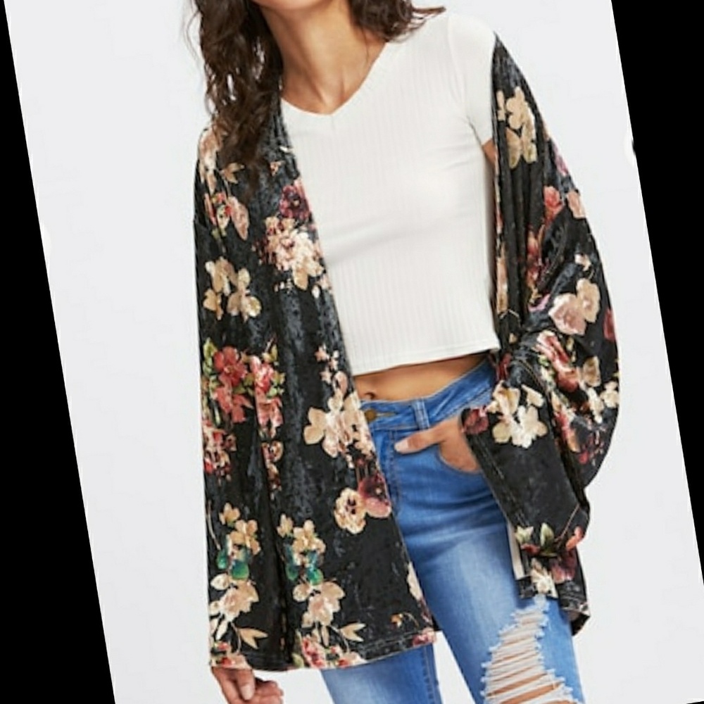Crushed Velvet Floral Kimono - Picture 5 of 7